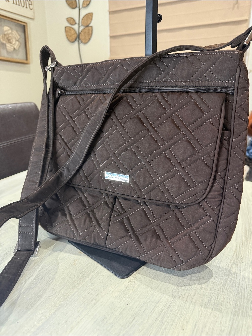 Retired Vera Bradley Chocolate Brown Microfober Quilted Messenger Bag